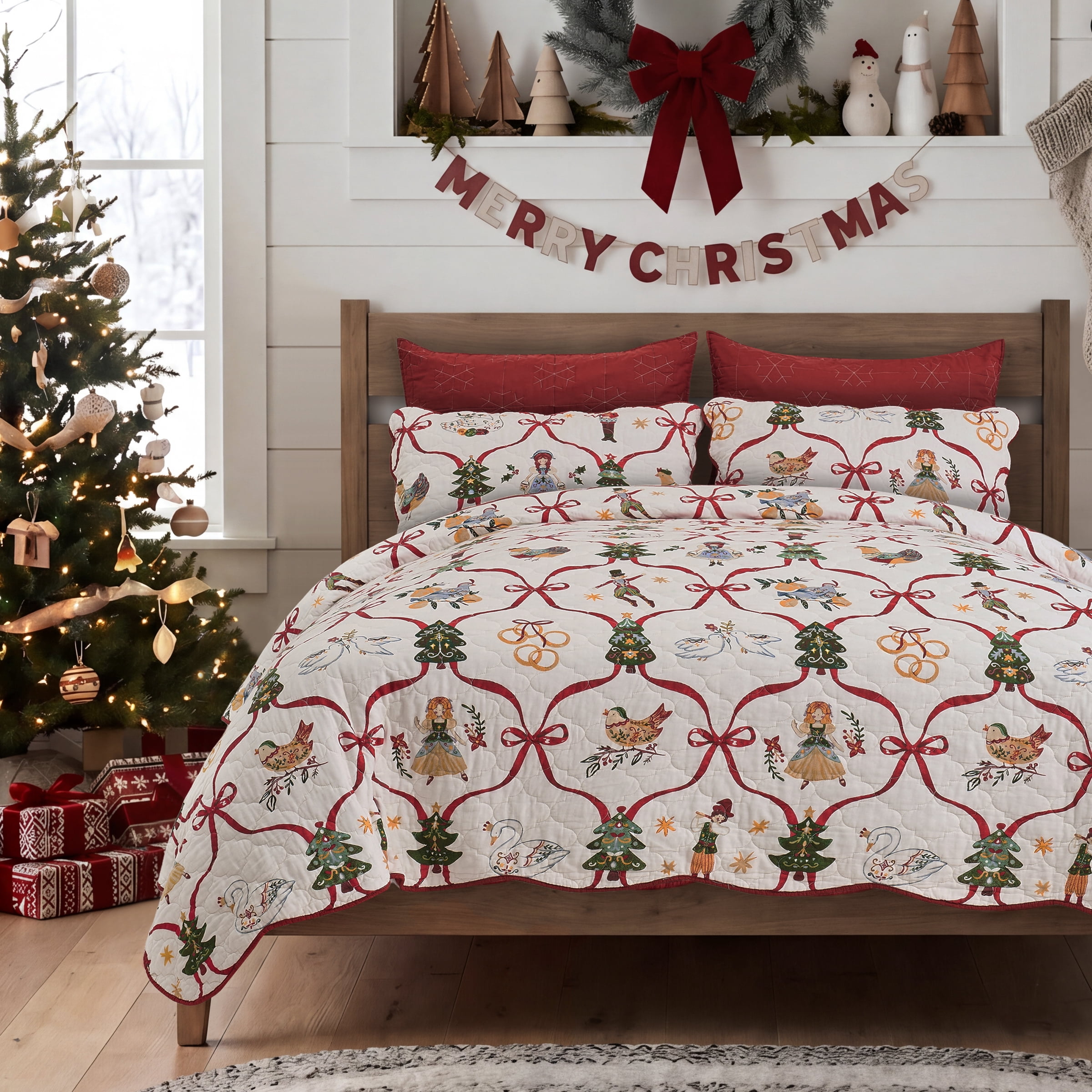 Greenland Home 12 Days of Christmas Cotton Reversible Quilt Set, 2-Piece Twin, for Adults