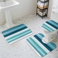 thumbnail image 3 of Blue White Bathroom Rugs Set Gradient Stripe Abstract Lines Texture Modern Non Slip Absorbent Soft Bath Mats 3 Piece Set with Bathroom Rug, U-Shaped Floor Mat, Toilet Seat Cover Small Size, 3 of 9