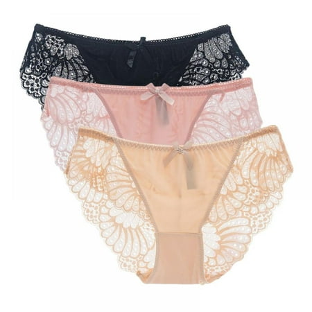 

Spdoo Plus Size Sexy Lace Underwear for Women Low Rise Ice Silk Briefs Traceless Hip Lifting Panties Nylon 3 Pack 3XL/8