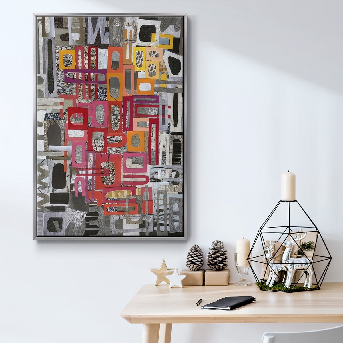 Christmas in the Sierras III - Framed Gallery Wrapped Holiday Canvas - 25 x 37 - Silver Frame