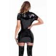thumbnail image 3 of Women's Cut Out Leather Dress Liquid Short Sleeve Zipper Dress Stretchy Shiny Metallic Dress Patent Party Clubwear Black, 3 of 4