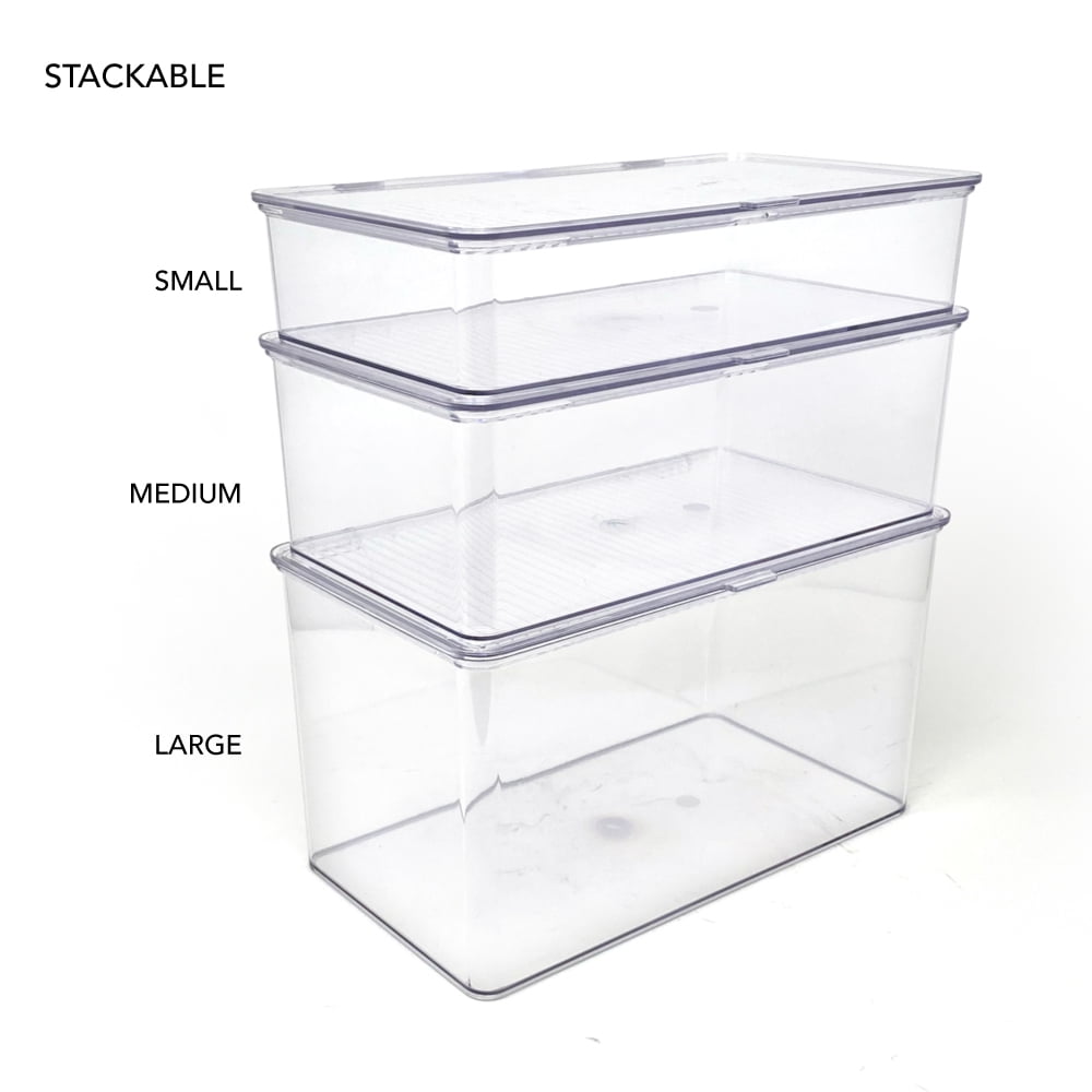 Isaac Jacobs Large Stackable Organizer Bin w/Lid, Fridge/Freezer/Food Safe, BPA-Free