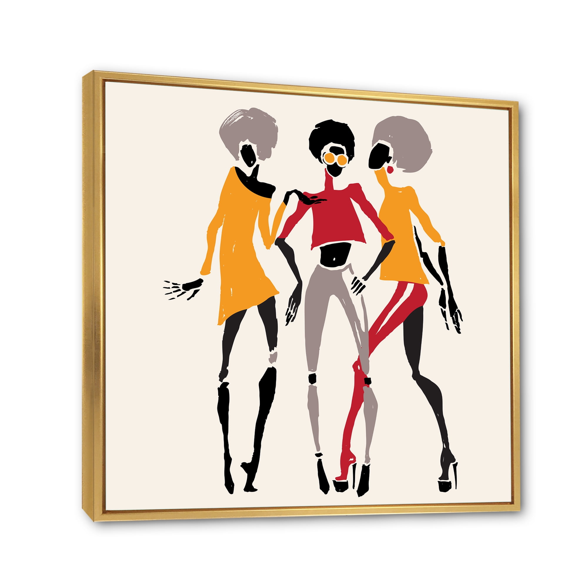 Designart 'African American Women Silhouettes Red and Yellow II' Modern Framed Canvas Wall Art Print