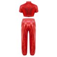 thumbnail image 4 of Aiihoo Kids Modern Jazz Dance Party Sets Girls Short Sleeve Metallic Shiny T-shirt Crop Tops with Pants Outfits Red 10, 4 of 7