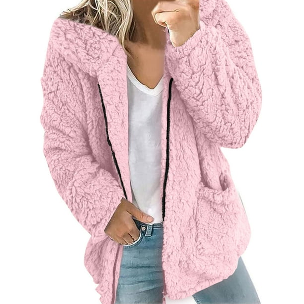 Gibobby Chamarra de invierno para mujer Chamarra de peluche para mujer invierno otono 2023 chamarra de trabajo para mujer casual con bolsillos Rosa XG Walmart en linea