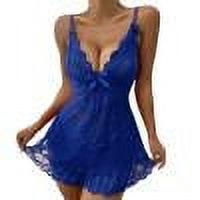 kamemir Plus Size Lingerie for Curvy Women Women Lingerie Lace Strap Chemise Halter V Neck Sleepwear(Blue XL)