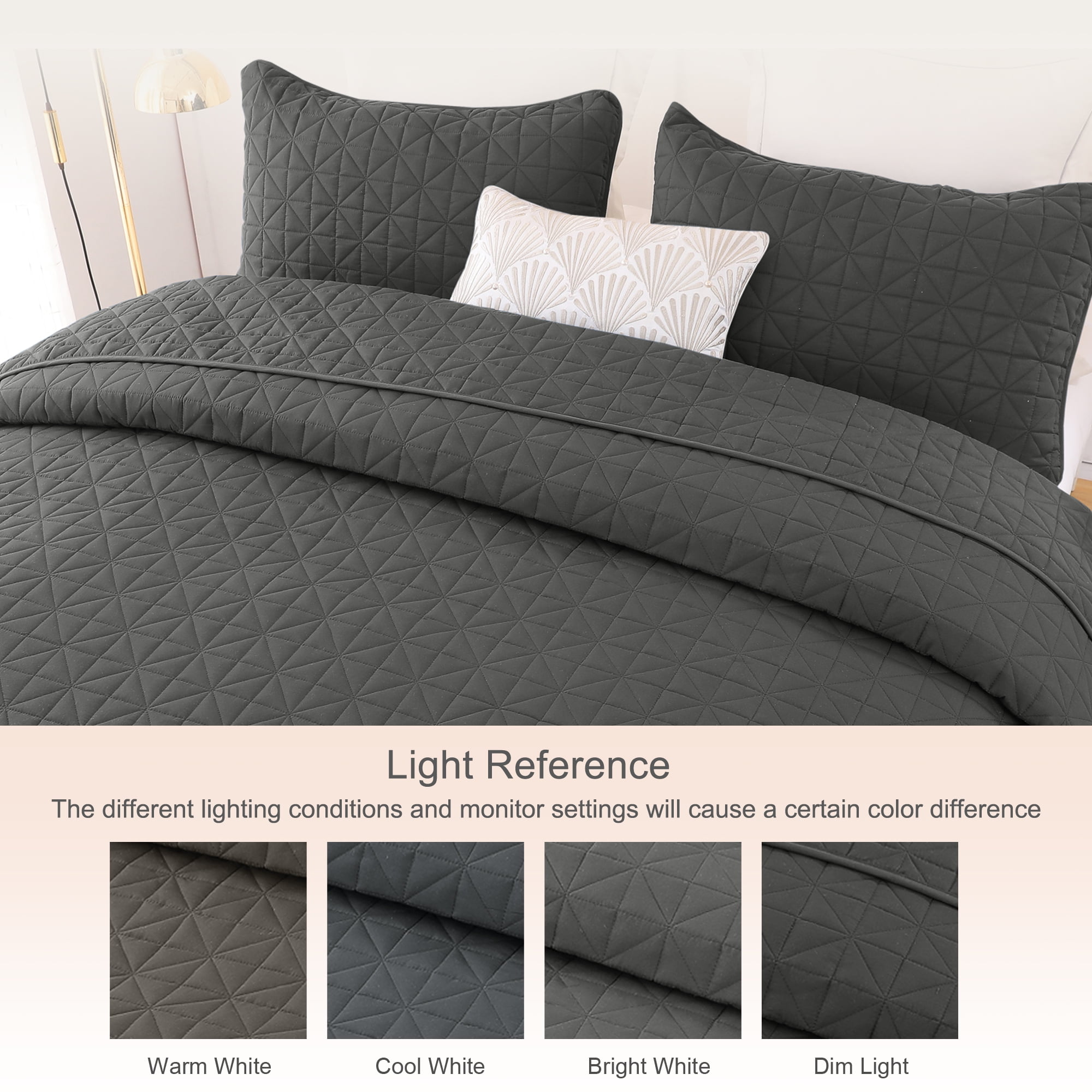 Exclusivo Mezcla King Size Quilt Bedding Set, Lightweight Soft Grey King Bedspreads Coverlets with Geometric Stitched Pattern