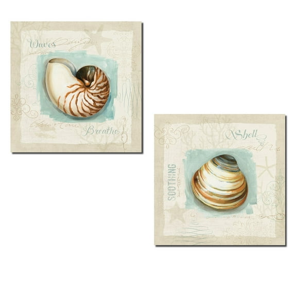 Beautiful Coastal Spa Nautilus and Clam Shell Set by Lisa Audit; Two 12x12in Paper Posters