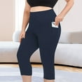 thumbnail image 2 of vigerkar Plus Size Leggings with Pockets for Women, High Waisted Capri Yoga Workout Pants Cropped Tights Navy, 5XL, 2 of 9