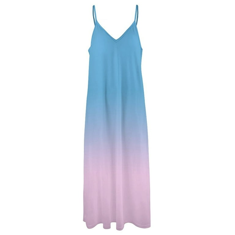 open lace back dress Cute Blue Casual Summer Dress with Pink Floral Print– PromGirl main image 1