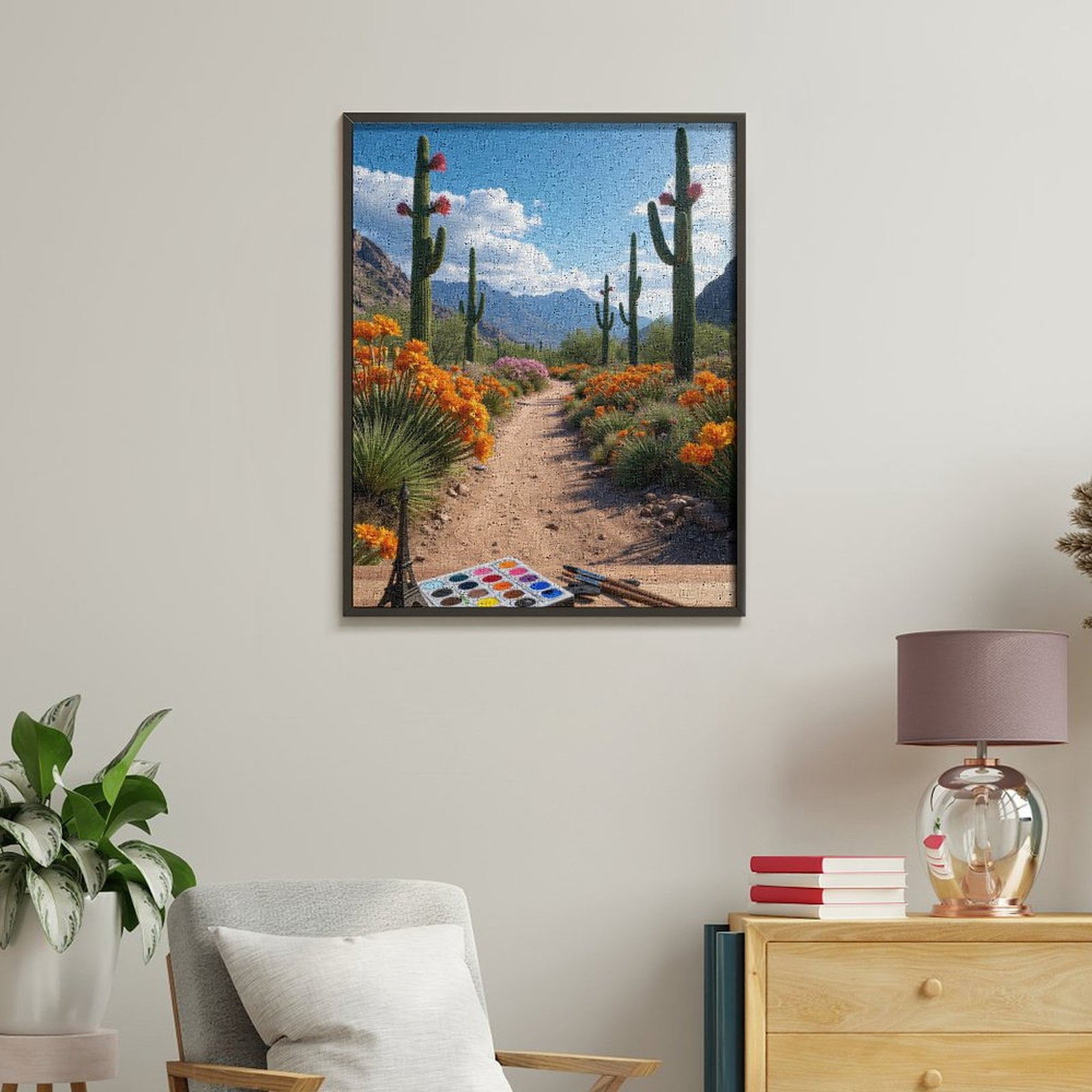 Paint By Numbers Kit for Adults Beginner - Cactus Pathway Vibrant Landscape Art DIY Canvas Painting Kits for Adults, Frameless Paint By Number for Adults for Home Wall Decor 16x20 Inch
