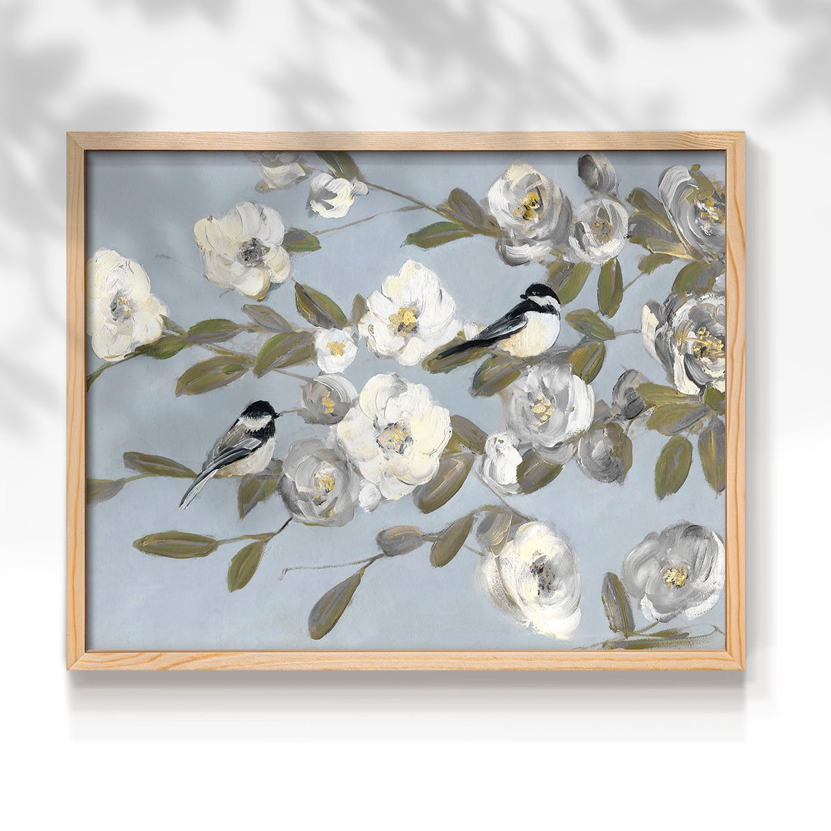 Chickadees and Blossoms I by Sally Swatland - Restickable Framed Giclée Print