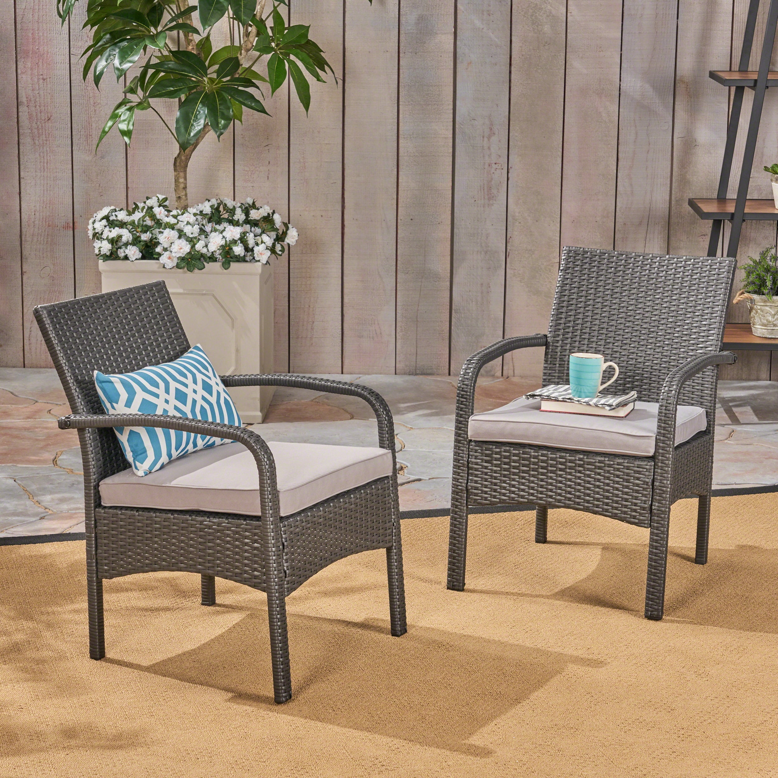 Brown Outdoor Wicker Club Chair with Cushions, Gray, Silver - Walmart.com