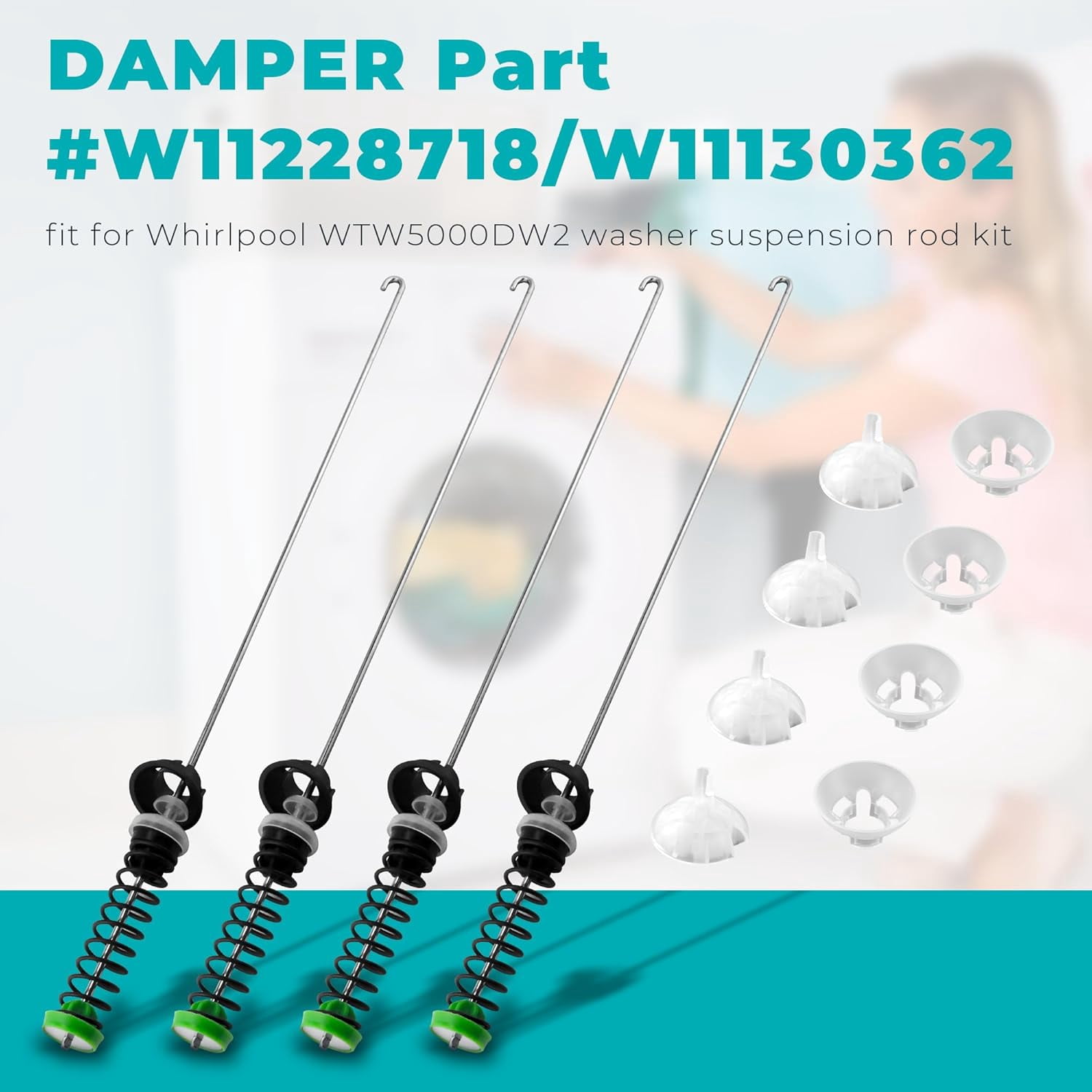 W11130362 Washer Suspension Rod Kit Compatible with Whirlpool Maytag Kenmore Washer WTW5000DW2 WTW5000DW3 WTW5000DW1 MVWX655DW1 MVWC565FW2 MVWC565FW1  - Replaces