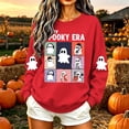 thumbnail image 4 of Spooky Season Sweatshirt Womens Ghost Graphic Pullover Crew Neck Long Sleeve Loose Fit Casual Fall Tops Ribbed Cuffs and Hem Cute Halloween Long Sleeve Sweatshirt, 4 of 7