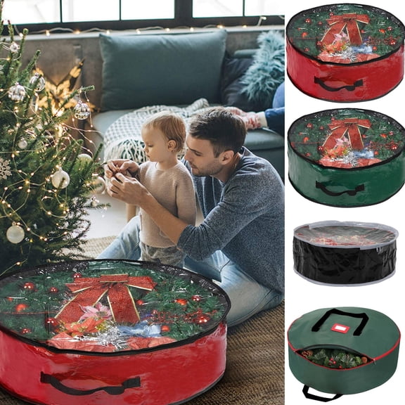 TACILIP Storage Trunks, Christmas Wreath Storage Bag - Garland Holiday Container with Clear Window - Tear Proof Fabric, Room Storage