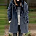 thumbnail image 5 of Women's Fleece Collar Long Sleeve Hooded Button-Down Jacket with Pockets Navy Blue XL, 5 of 8
