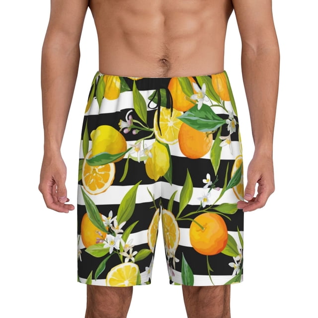 Fotbe Orange and Lemon Pantalones Cortos de Pijama para Hombre, Ropa de Dormir, Pantalones de Pijama Cortos para Hombre-X-Large