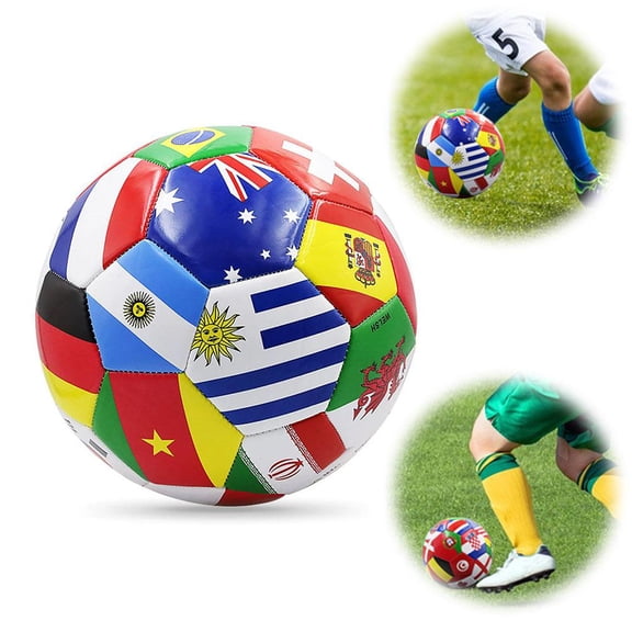 World Flag Soccer Ball Size 5, Training Football with Country Flags Design, PVC Outdoor Play for Kids Youth Adults, Summer Party & Sports Gift
