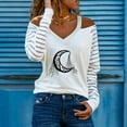 thumbnail image 1 of Mode Femme T-Shirt à Manches Longues Col en V Automne Imprimé Épaule Dénudée Blouse Ample, 1 of 4