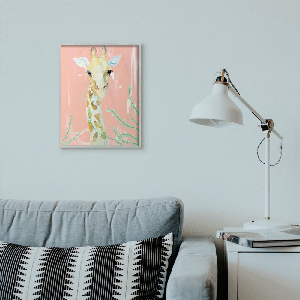 Stupell Industries Giraffe Portrait Animal Pink Green Painting Framed Wall Art by Main Line Studio