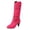 Hot Pink, variant on Womens Slouchy Tall Boots Round Toe Faux Suede Boots Kitten Heel Studded Cross Straps Pull On Womens Shoes for Rock Vintage Outfits
