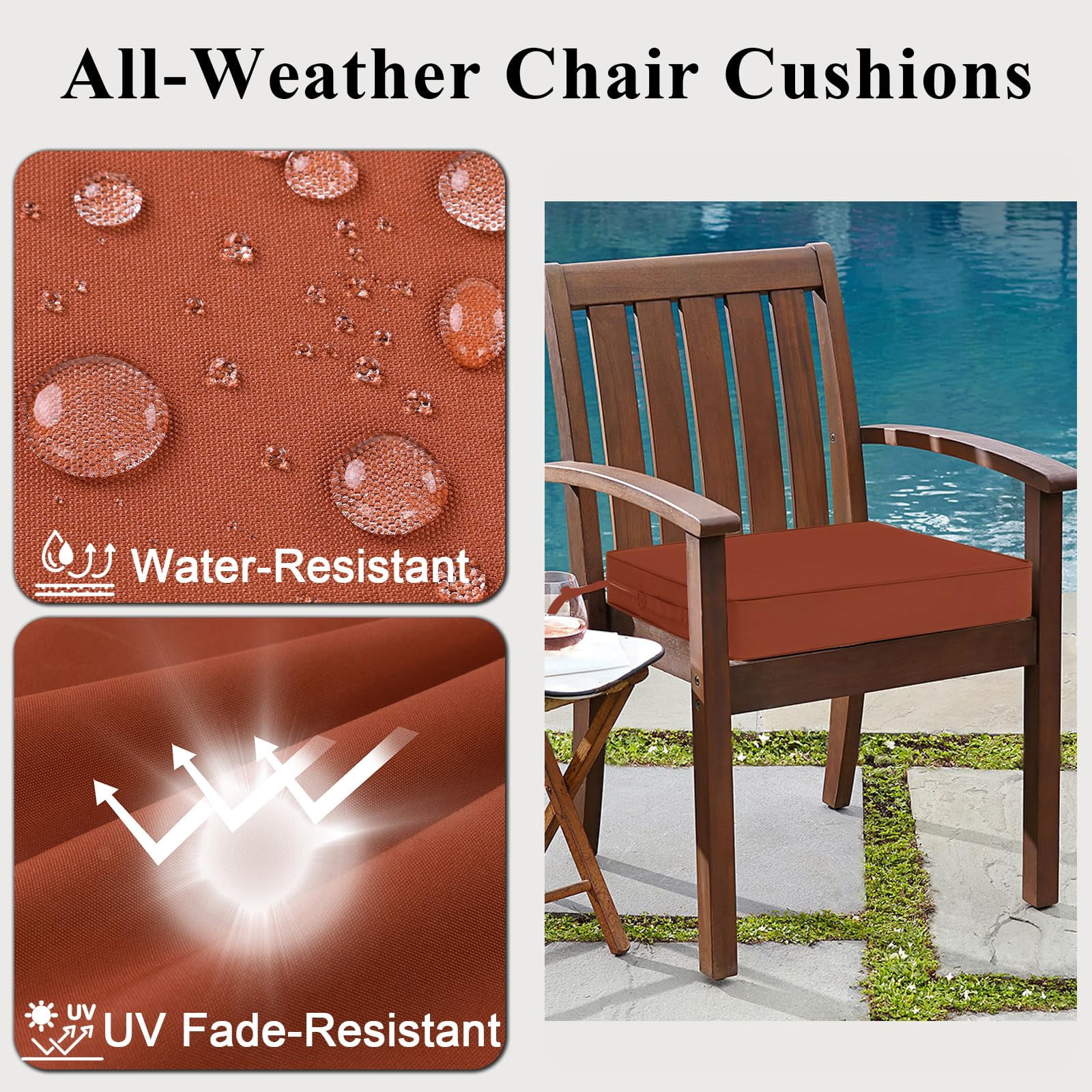 Findosom 2pcs Patio Chair Cushions 22x22 Inch Waterproof Fade Resistant Outdoor Seat Cushions for Patio Furniture Garden Sofa Couch Chair Pads with Adjustable Straps, Red