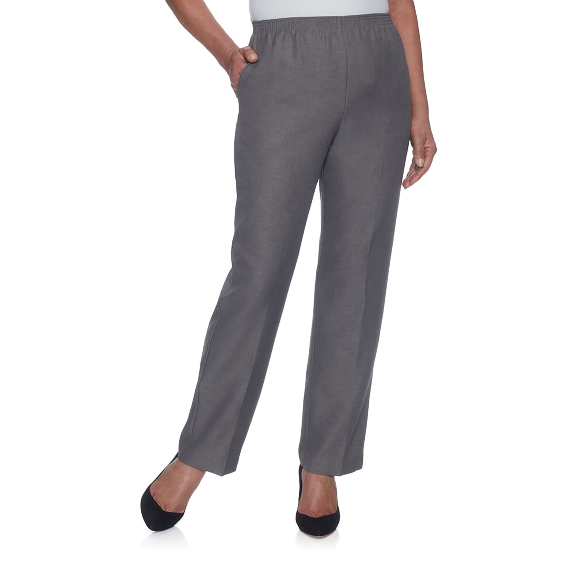 Classics Petite Short Elastic Waist Pants Grey 16P S - Walmart.com
