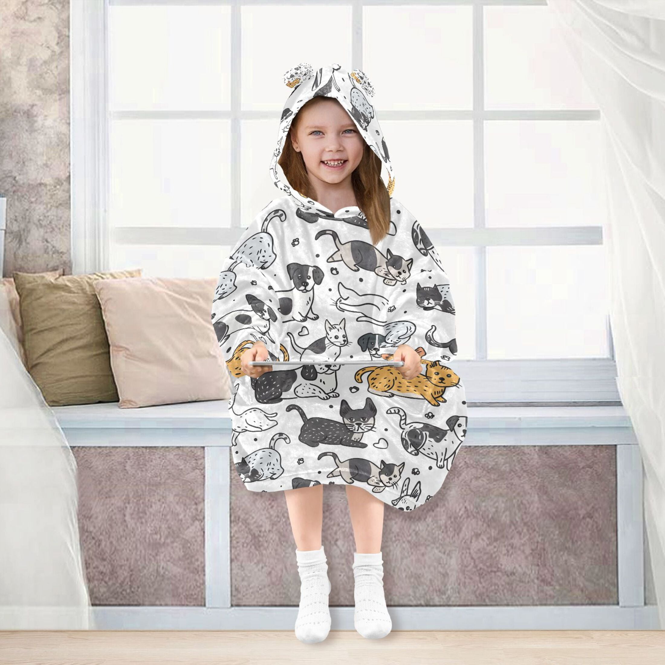 joogoo Blanket Hoodie for Cute Dogs Cats Oversize Sweatshirt 3-14 YR L
