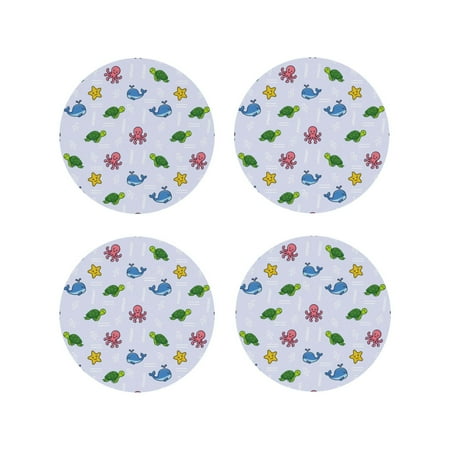 

Rateoe Sea Turtle Whale Drawing Drink Coasters Set of 4 Leather Coasters Spill Protection for Table Desk Durable and Non Slip Leather Coaster 4 Inches Drink Mats-Round Shape