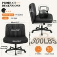 thumbnail image 6 of COOLHUT Criss Cross Chair with Wheels Armless Cross Legged Office Chair Wide Home Office Desk Chair Swivel Comfy Vanity Desk Chair Height Adjustable Mid Back Wide Seat Task Chair Black PU Leather, 6 of 9