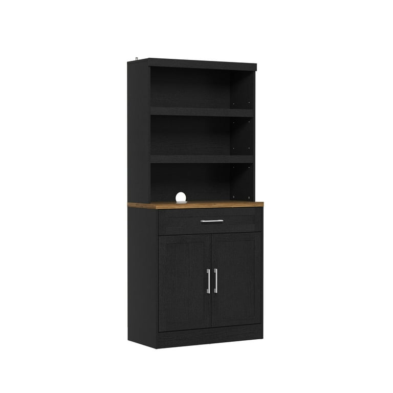 Lancaster Wood China Cabinet with 1 Drawer, Black Oak Lancaster Wood China Cabinet with 1 Drawer, Black Oak