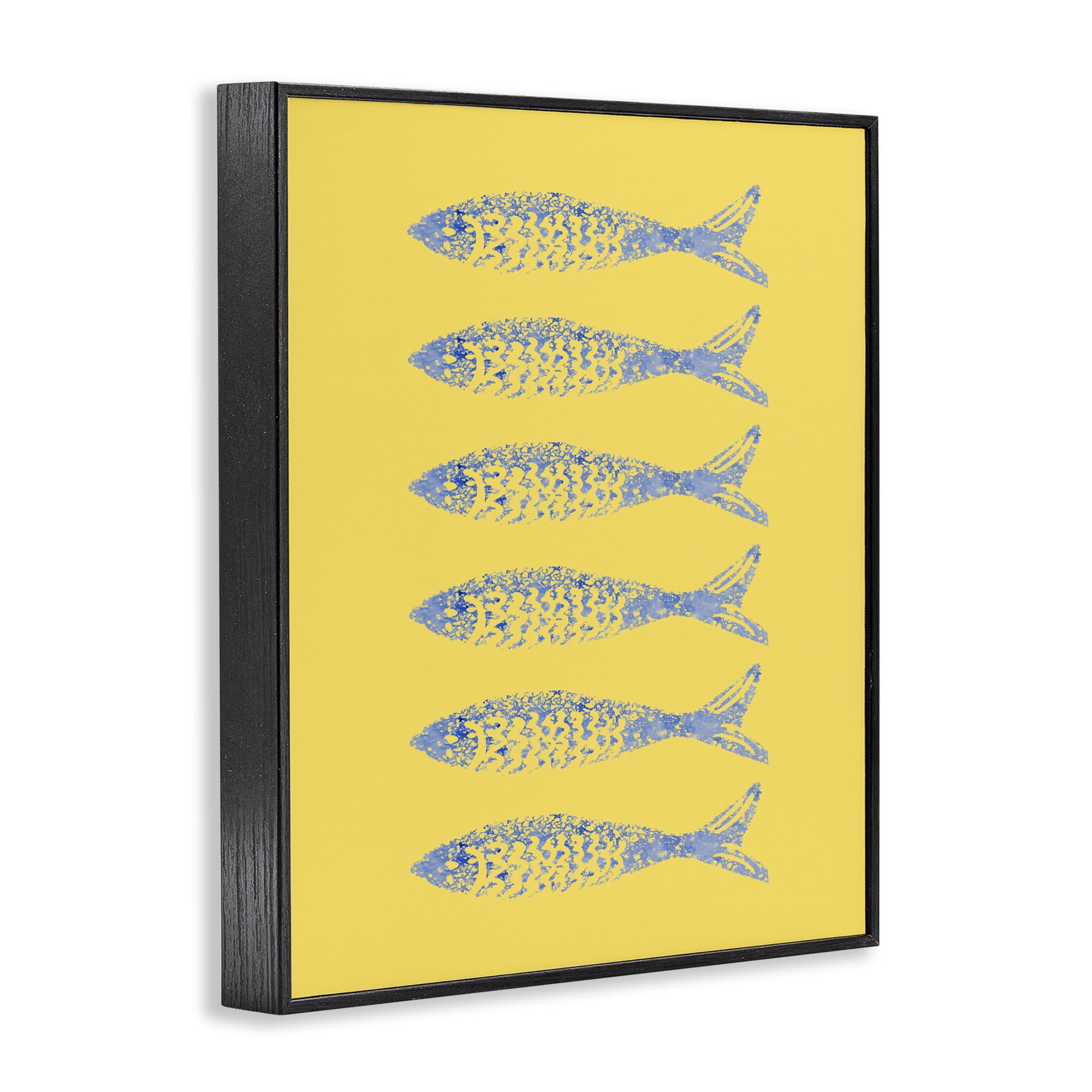 Stupell Industries Sardine Stamps on Yellow Black Framed Giclee Art, design by Julie DeRice