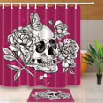 thumbnail image 1 of Cortina de Ducha ABPHQTO Calavera de Azúcar Calaveras en Flores con Mariposa 160x180 cm con Alfombras de Baño 40x60 cm, 1 of 1