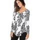 thumbnail image 3 of Blusa Henley informal plisada con cuello en V y manga larga estampada para mujer Tops-Black1 Adepaton CZMR-ST264-2, 3 of 4