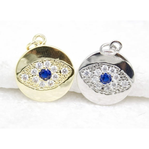 18K Gold Filled Evil Eye Charm Pendant With CZ Stones Blue Stone (A94)
