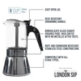 thumbnail image 2 of The London Sip Glass and Stainless Steel Stovetop Espresso Maker Moka Pot Italian Coffee Percolator, Glass, Medium (10.14 oz), 2 of 6
