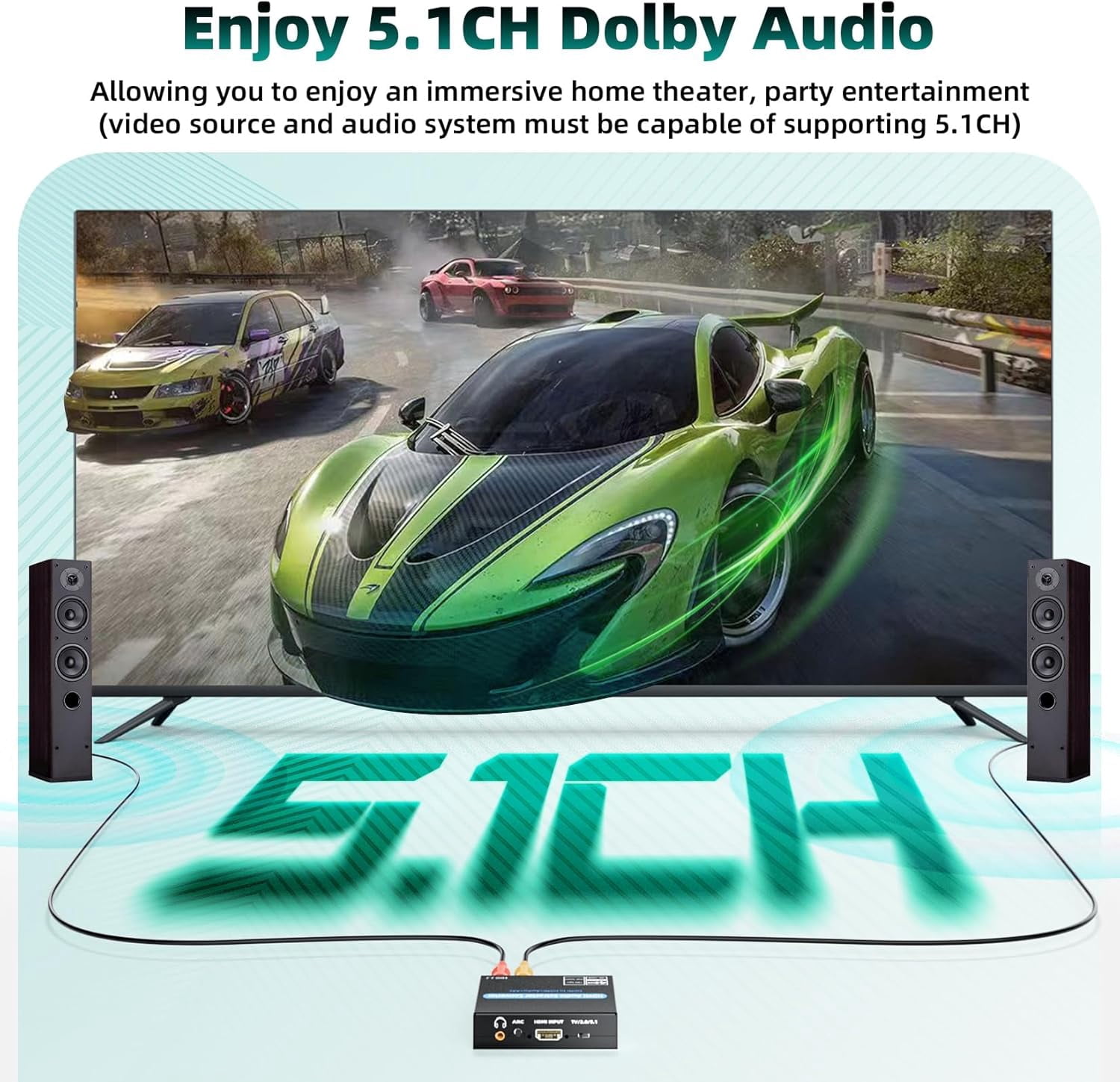 4K@60Hz HDMI Audio Extractor with ARC – Optical, 3.5mm Stereo & RCA L/R Adapter, Supports 5.1 Audio, HDCP 2.2, HDR, 18Gbps – for PS5, Xbox, HDTV, Soundbar