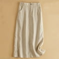 thumbnail image 6 of hoksml Women's Cotton Linen Skirt Soft A-line Retro Casual Skirt Midi Skirt with Pockets on Clearance, 6 of 7