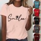 thumbnail image 1 of Fiudx Ofertas Relámpago Top/Camisa de Manga Corta con Cuello Redondo y Estampado de Letras para Mujer, 1 of 4