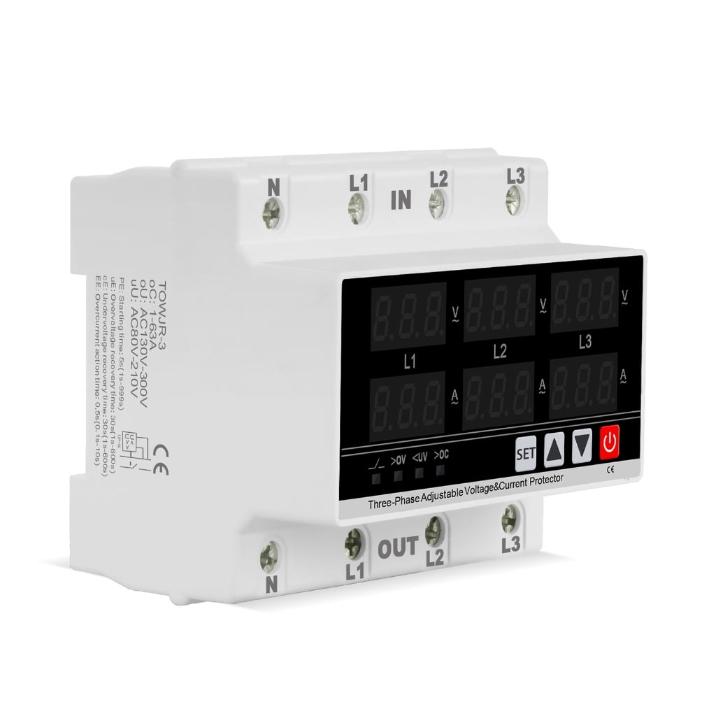 Digital 3 Phase DIN Rail Voltmeter Ammeter Electricity Usage Monitors Power Meter Undervoltage Protector DIN Rail Ammeter