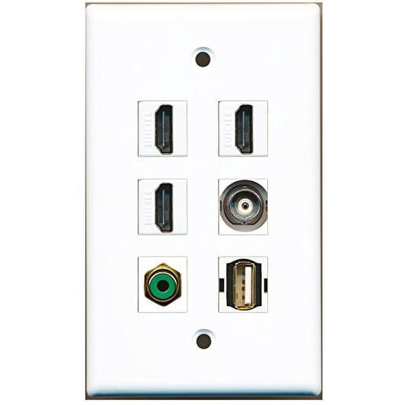 RiteAV - 3 HDMI 1 Port RCA Green 1 Port USB A-A 1 Port BNC Wall Plate