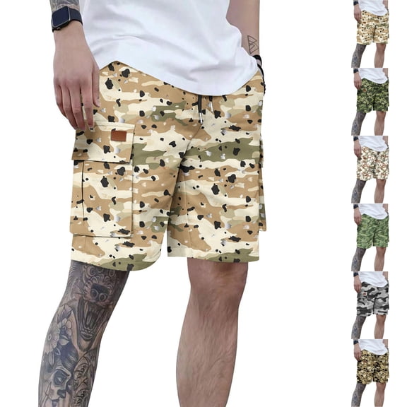 LIBRCLO Mens Sports Drawstring Elastic Waist Camouflage Cargo Shorts with Pockets Summer Casual Fashion Comfortable Outdoor Bottoms