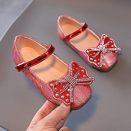 

Cathalem Toddler Leather Sandals Crystal Single Sandals Girls Baby Shoes Sequin Rhinestone Bow Kids Infant Pearl Dancing Shoes Sandal Red 18 Months