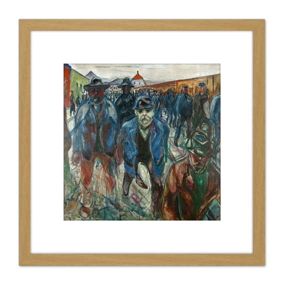 Edvard Munch Workers On Their Way Home 8X8 Inch Square Wooden Framed Wall Art Print Picture with Mount