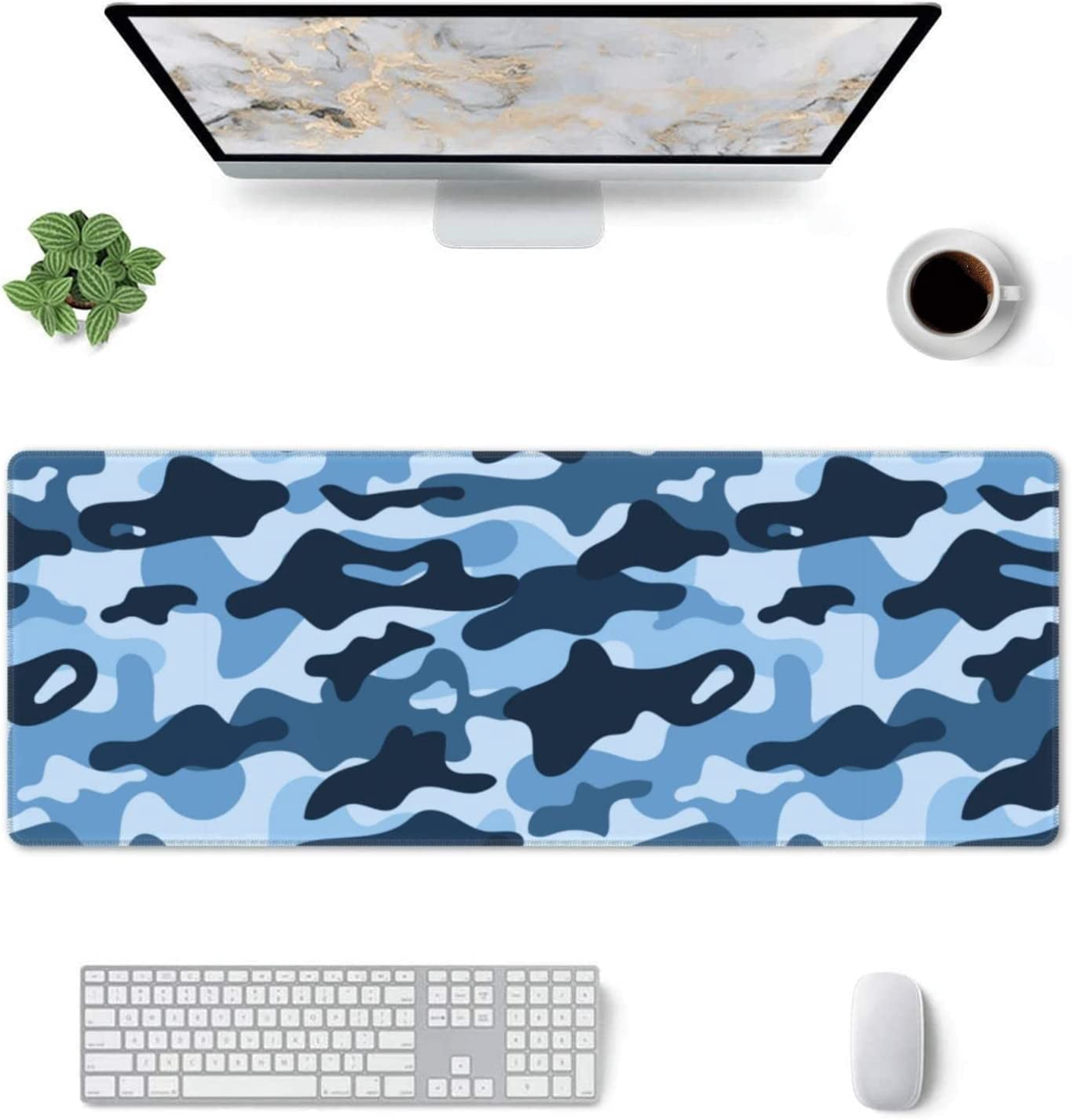 Navy Blue Camo Gaming Mouse Pad XL, Extended Stitched Edges Mousepad, Large Mouse Mat Desk Pad, Long Non-Slip Rubber Base Mice Pad（31.5x12 Inch）