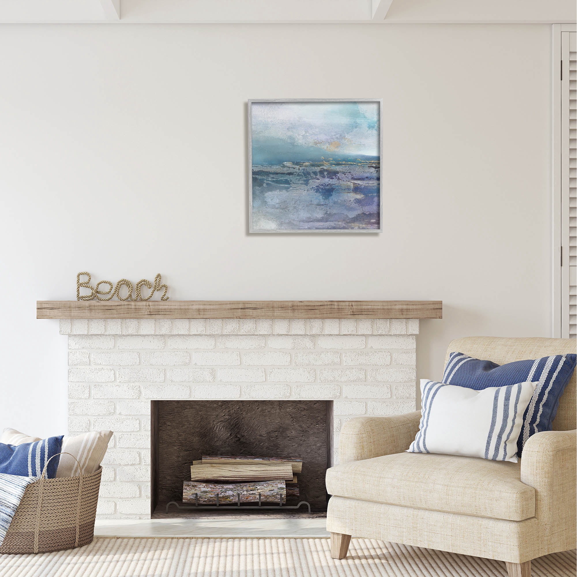 Stupell Industries Abstract Ocean Landscape Splash Coastal Painting Gray Framed Art Print Wall Art