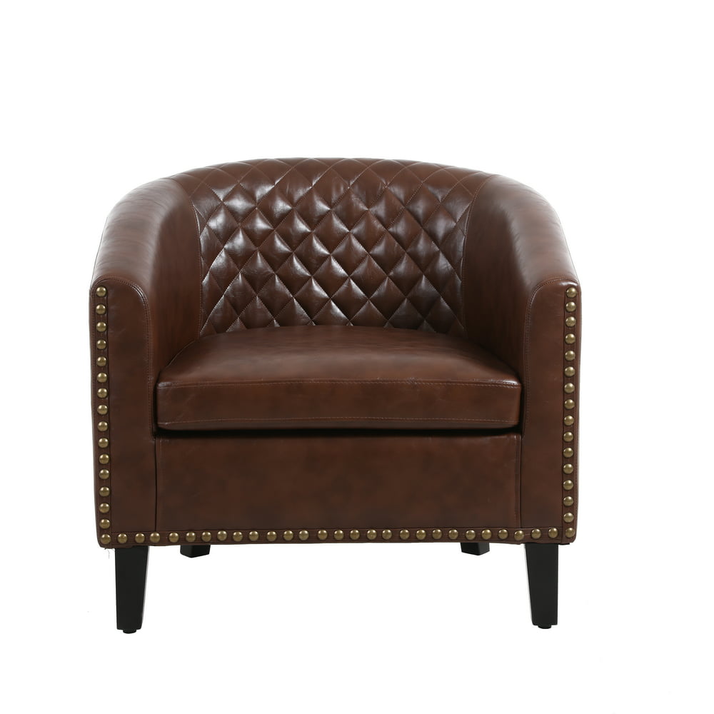 Faux Leather Tub Barrel Armchair, Modern Arm Club Chair Upholstered ...