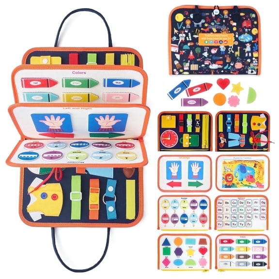KiddiTouch Toddler Busy Sensory Board, Educational Activities for Learning Fine Motor Skills, Toddlers Travel Toys Gifts for Boys 1-3 2-4