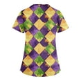 thumbnail image 3 of Mardi Gras Scrubs Top Women Plus Size Hoilday V Neck Funny Carnival Mask Graphic Scrubs Casual Short Sleeve Scrub Shirts Nursing Workwear Medical Nurse Uniform with Pockets Green 5XL, 3 of 4